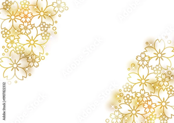 Obraz 文様桜線画、背景、イラスト、金色、キラキラ、かわいい、横