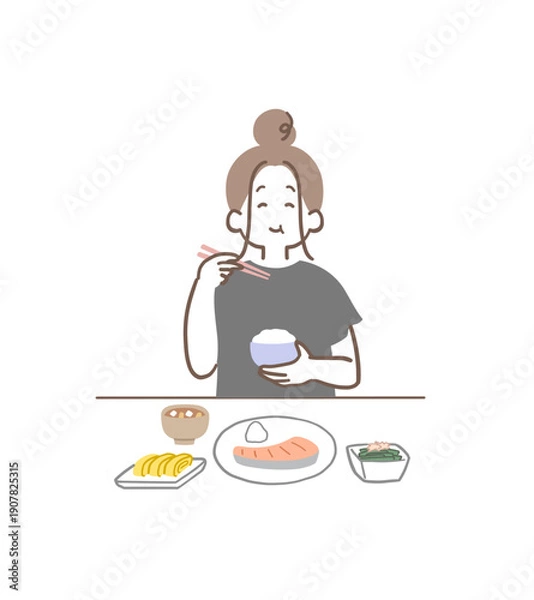 Obraz バランスのいい食事をしている女性のイラスト素材