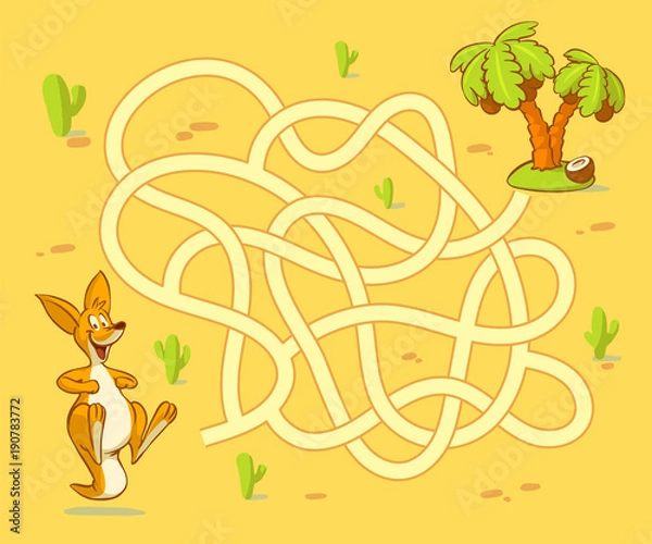 Obraz Help kangaroo cub find path to palm. Labyrinth. Maze game for kids