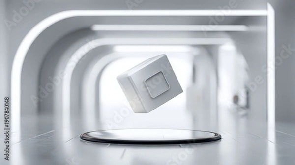 Obraz 3D-rendered abstract illustration featuring a geometric object in a high-tech environment.