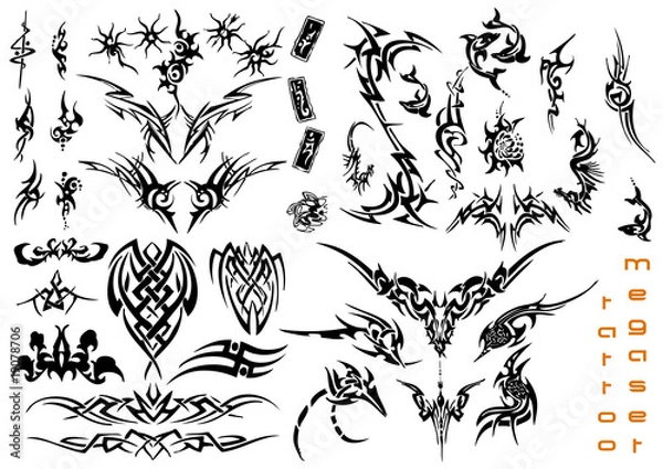 Obraz ilustracji wektorowych zestaw mega projekt tatuażu