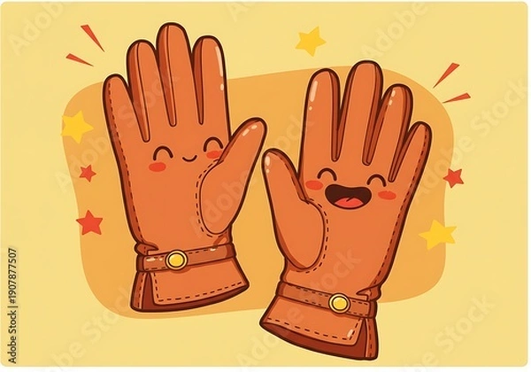 Fototapeta 可愛い手袋のハイタッチイラスト