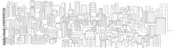 Obraz 現代の都市をイメージしたペンで描いたような建物風景のイラスト