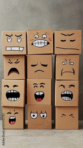 Obraz Emotional Expression Boxes Faces Packaging Design Frown Illustration