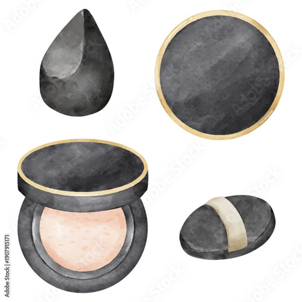 Obraz 水彩画風のクッションファンデーションとメイクアップパフ