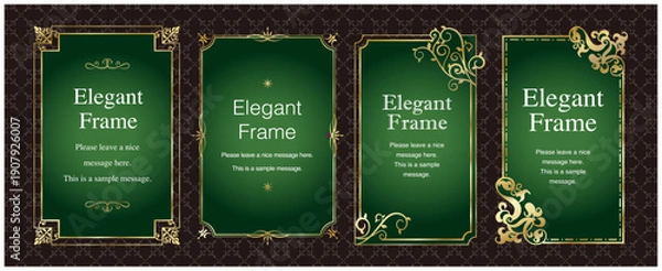 Obraz 高級感のあるエレガンスなフレームセット、飾り罫、装飾、上品なあしらい、ゴールド、グリーン