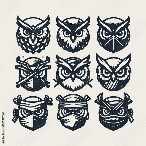 Obraz Ninja Owl vector icon set