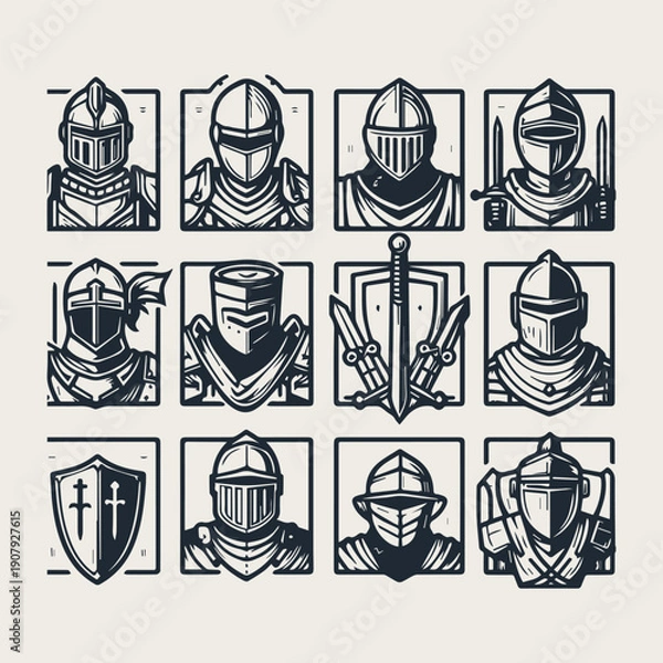 Obraz icon set Medieval knight vector