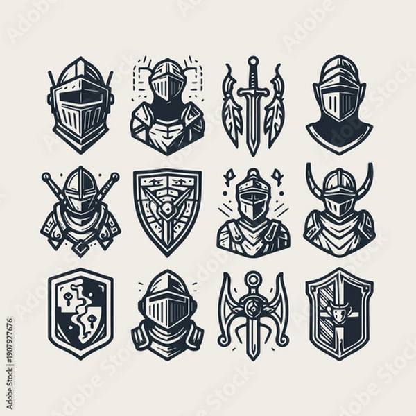 Obraz icon set Medieval knight vector