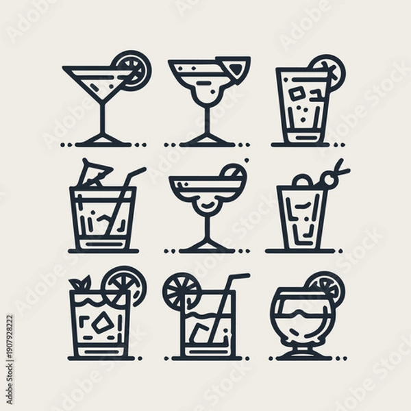 Obraz icon set Alcoholic cocktails vector