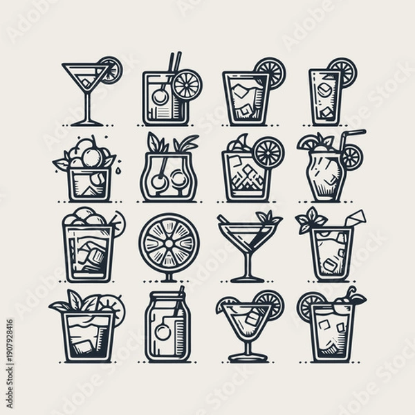 Obraz icon set Alcoholic cocktails vector