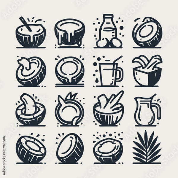 Obraz Coconut milk vector icon set