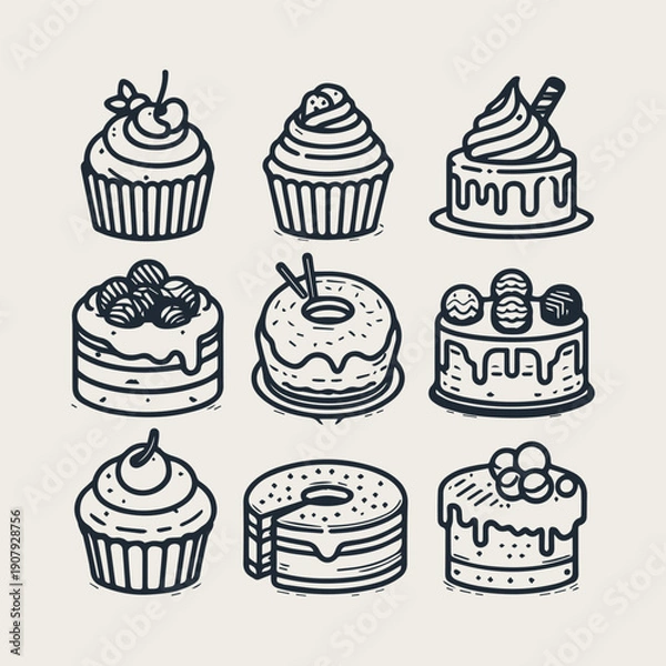 Obraz icon set Simple Dessert Set vector
