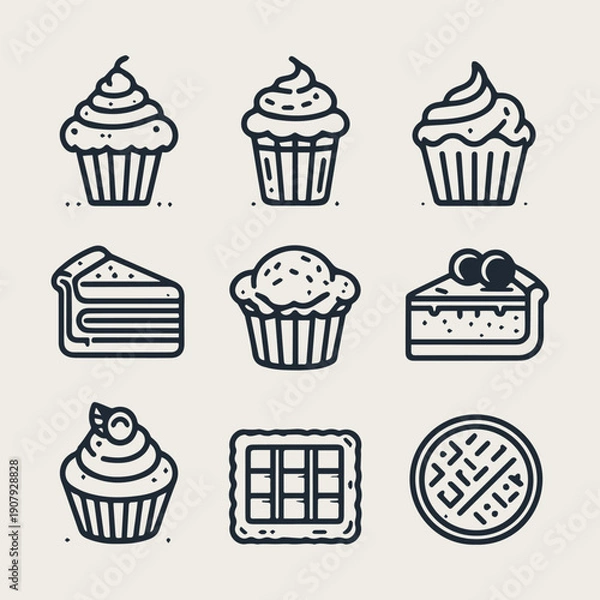 Obraz icon set Simple Dessert Set vector