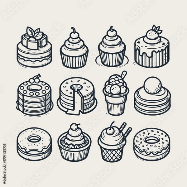 Obraz icon set Simple Dessert Set vector