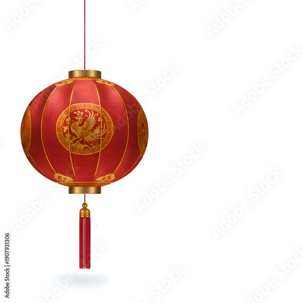 Obraz Realistic single red lantern gently hanging without visible string