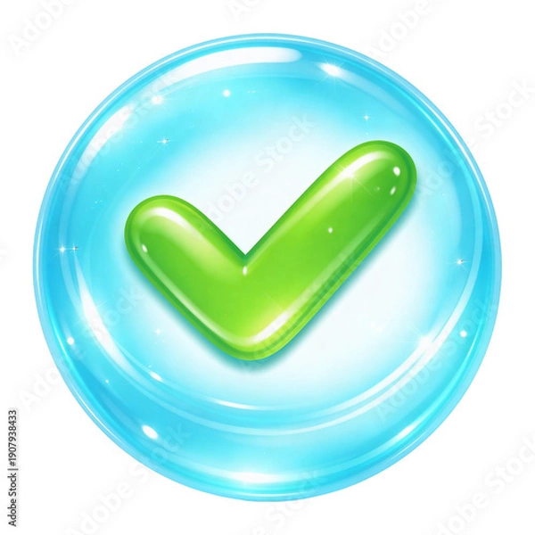 Obraz 半透明ソフト3Dのチェックマーク承認アイコン｜ぷっくりボタン風デザイン