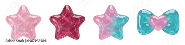 Obraz ぷっくりシール風3Dイラストセット｜星形・リボン・ハートの立体デザイン