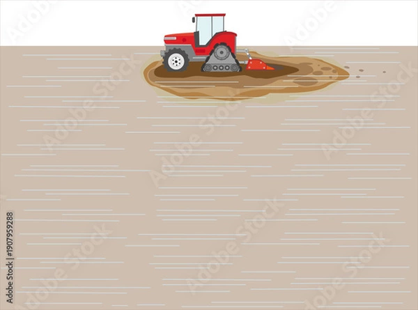 Fototapeta 水田で農作業をしているイラスト素材。