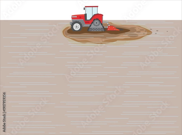 Fototapeta 水田で農作業をしているイラスト素材。