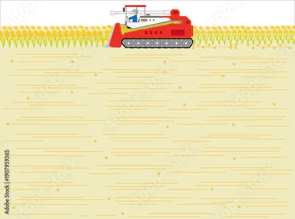 Fototapeta 水田で農作業をしているイラスト素材。