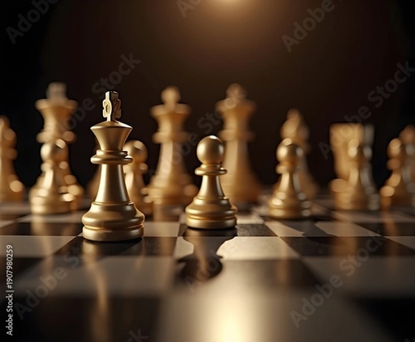 Obraz Luxury Chess Set in Play with Dramatic Lighting