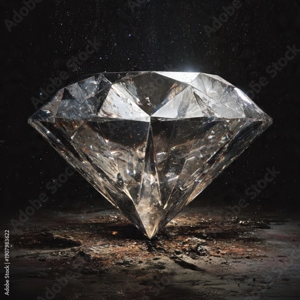 Obraz Luxury Diamond Gemstone with Dramatic Lighting on Dark Background – Generative AI