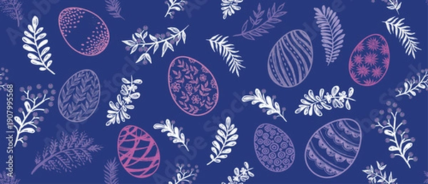 Obraz Seamless easter eggs pattern on blue	
