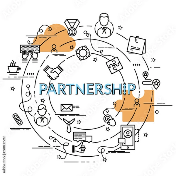 Fototapeta Flat colorful design concept for Partnership. Infographic idea of making creative products..Template for website banner, flyer and poster.