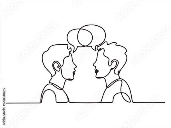 Obraz Continuous Line Drawing Two People Connected Speech Bubbles. Two People Talking Continuous Line Drawing