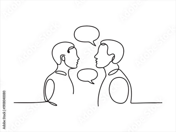 Obraz Continuous Line Drawing Two People Connected Speech Bubbles. Two People Talking Continuous Line Drawing