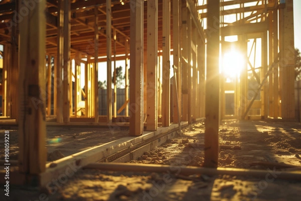 Obraz 木造建築の日没風景