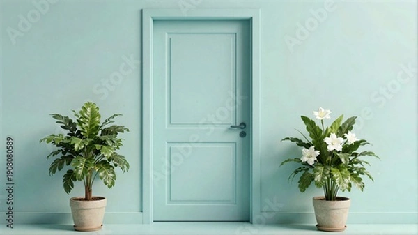 Obraz blue door with flowers