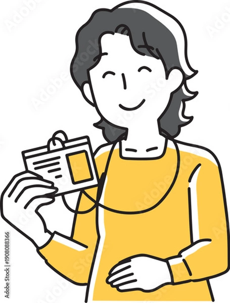 Obraz 社員証を見せる女性スタッフ