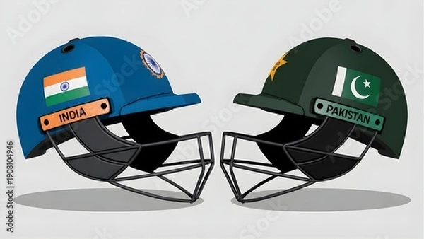 Obraz Cricket Helmets India vs Pakistan Flags