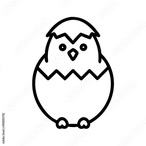 Obraz Easter chick icon, cute expression, hatching from an egg, black and white design