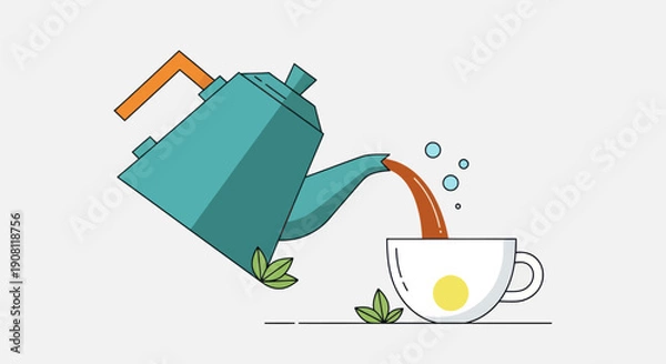 Obraz Teapot pouring tea into a cup illustration