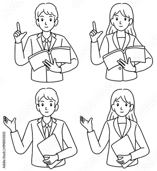 Obraz 説明するビジネスマンとビジネスウーマン　線画