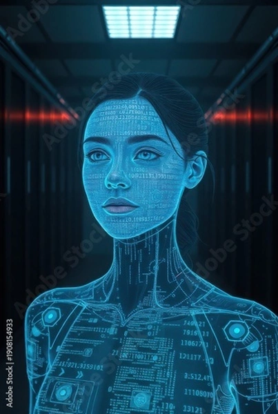 Obraz Digital human model with data mapping and glowing circuitry
