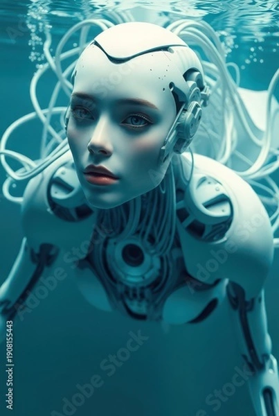 Obraz Elegant cyborg portrait beneath water surface in cinematic lighting