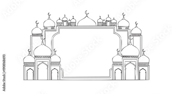 Obraz Islamic mosque architectural frame design with domes and arches isolated