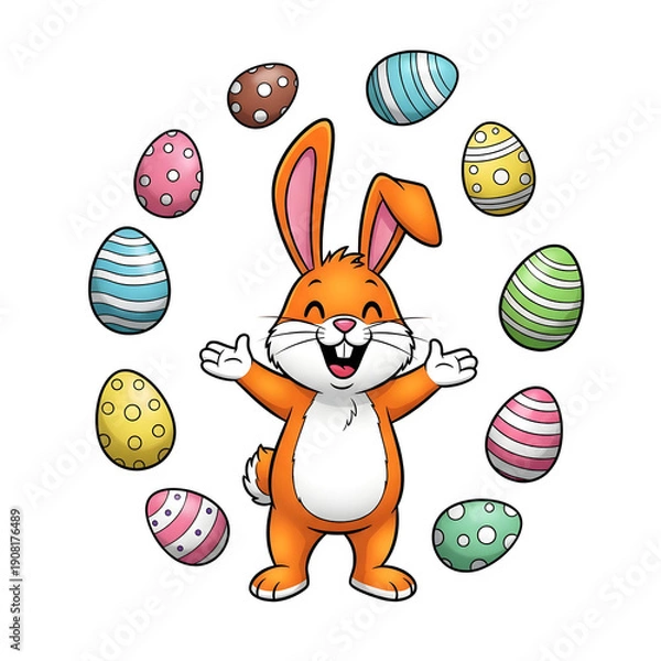 Obraz Easter bunny isolated on transparent background with colorful eggs