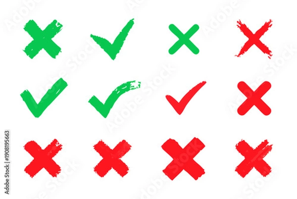 Obraz Checkmarks and crosses symbols set