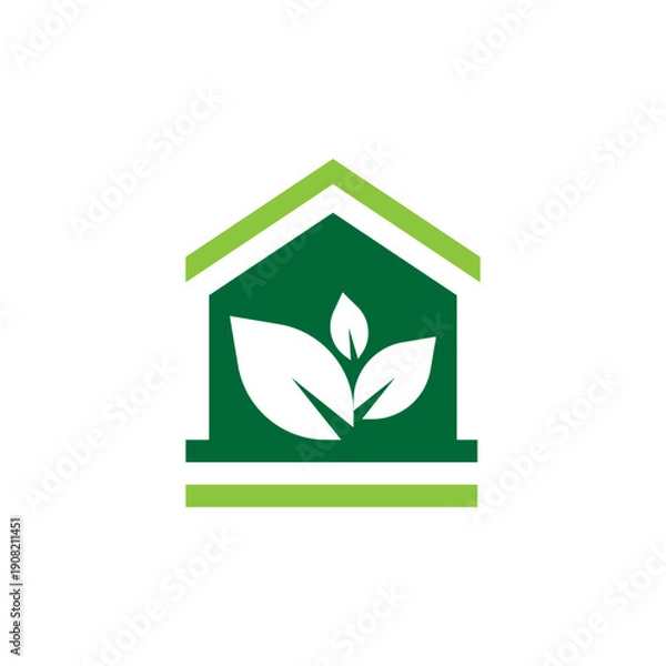 Obraz Simple green leaf house illustration vector