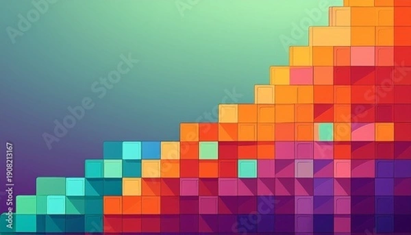 Obraz neurodiversity at work modular design using colorful square blocks in ascending layers side gradient background with space for text