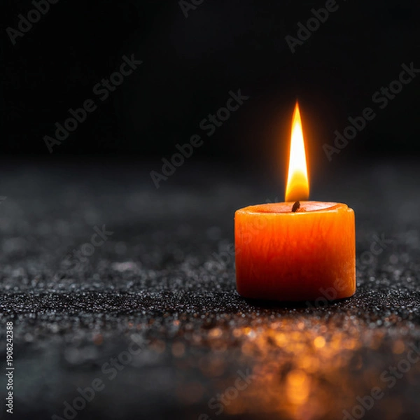 Obraz orange tiny Candle shining very small in a black Environment