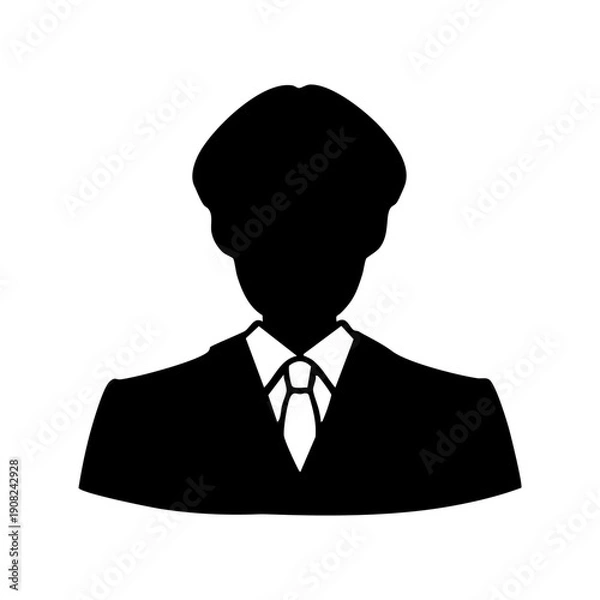 Obraz 礼装スーツの若い男性　モノクロシルエットイラスト