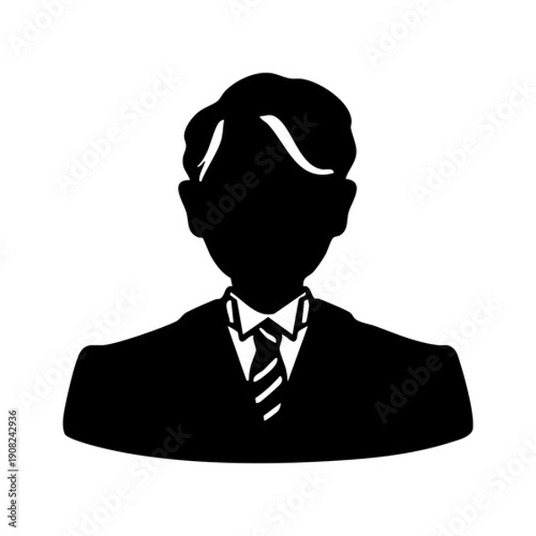 Obraz 礼装スーツの男性　中年シニア　モノクロシルエットイラスト