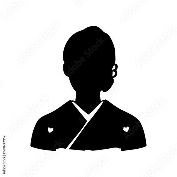 Obraz 礼服和装の女性　モノクロシルエットイラスト