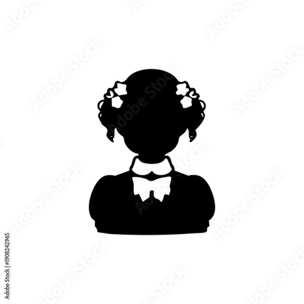 Obraz 正装した　小さな女の子のモノクロシルエットイラスト